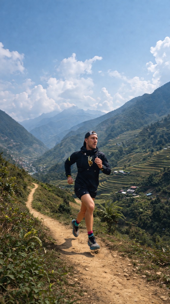 Riccardo Gasparotto in corsa su un sentiero di montagna